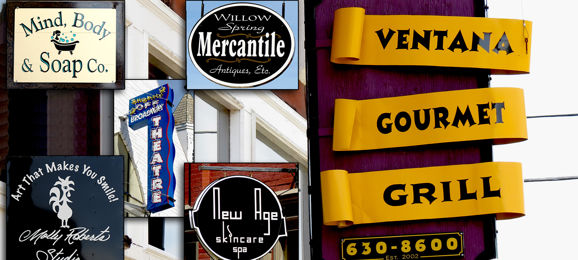 Montage of various business signs
